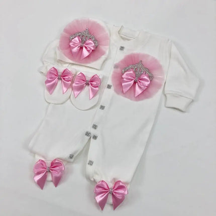 Original UK Prince Take Me Home Outfit Baby Crown Jewels set Baptism Bling Outfit Rubybelleb Light Blue 3pcs Layette Swaddle Set