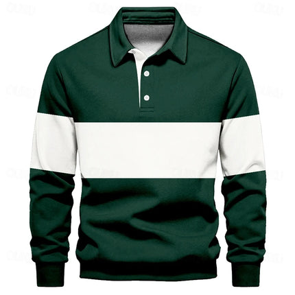 Simple Fashion Striped Polo Shirts For Men Casual Autumn Long Sleeve 3D Printed Golf Polo Shirt Loose Breathable Lapel Tops