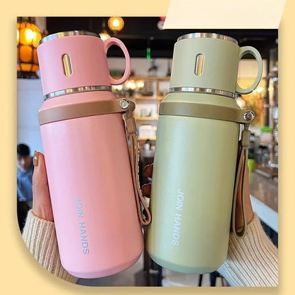 JUSTINLAU 600/800ML Thermos Cup Kitchen Vacuum Flasks with Tea Strainer Stainless Steel Portable Travel Thermal Water Bottles