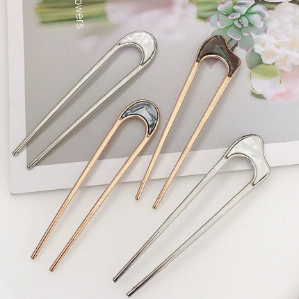 Fashion Luxury Hair Clips Silver Gold Hair Accessories Elegant Enamel Hairpin For Women Metal U Shape Hair Stick Alloy Ornament