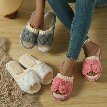 Cotton Plush Slippers for Women Flat Bottom Non-slip Comfortable Slides Fashion Winter Autumn Warm Light Female House Shoes