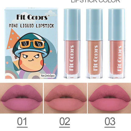 Cute Lipstick Set 3pcs/set Velvet Matte Waterproof Red Nude Black Lip Stick Tint Makeup Mini Lip Gloss Kit Plumping Lip Oil Set