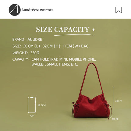Audre Red Large Capacity Commuter Tote Bag Women's Underarm Fashionable 2026 New Style Soft Handbag Magnetic Buckle Closure