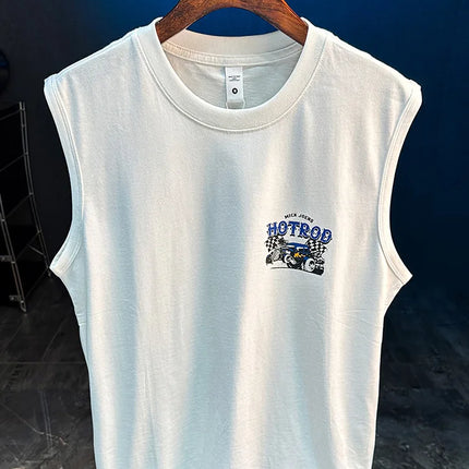 2025 Summer New Sports Fitness Loose Sleeveless Tank Top Men's Sweat Absorbing Trendy Printed T-shirt