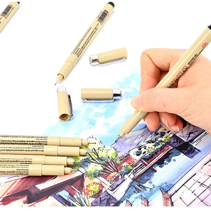 12 Tip Pigment Liner Micron Ink Marker Pen for Manga Draw Sketching Needle Pen Hook Line Pen Sketch Stationery Set Art Supplies