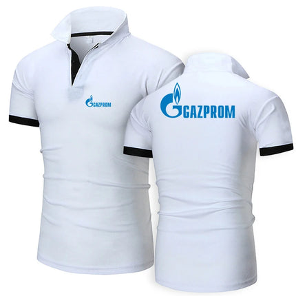 2023 Russia Gazprom Cotton Polo Shirts For Men Casual Solid Color Slim Fit Polos New Summer Fashion Brand Tops Clothing