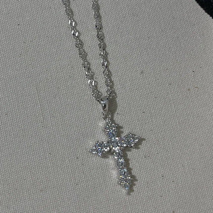 Silver Color Zircon Cross Pendant Necklace for Women Shiny Rhinestone Collar Necklaces 2025 Trend Christmas Jewelry
