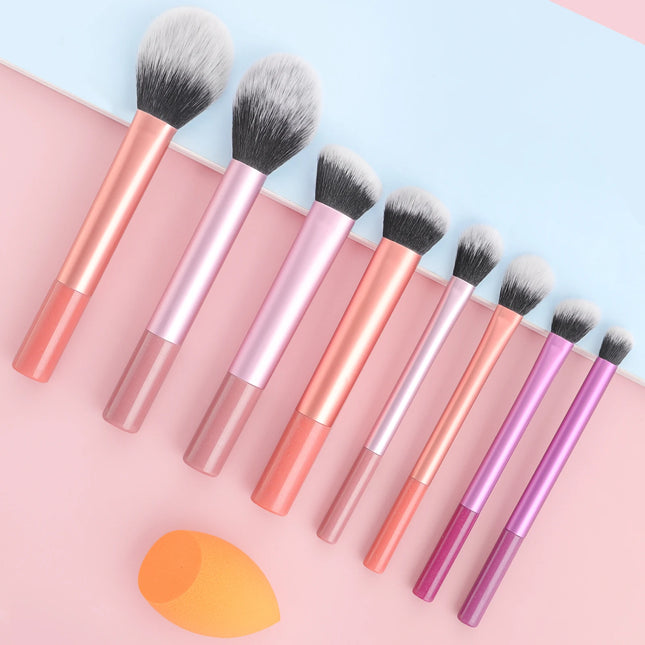 8PCS classic daily makeup brush set &1PC large wet and dry dual-use beveled beauty egg - suitable for daily facial makeup
