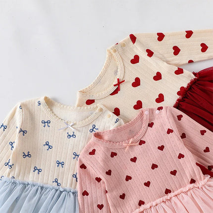 0-24M Newborn Kid Baby Girl Clothes Heart Print Baby Romper Long Sleeve 100% Cotton Jumpsuit Cute Sweet Princess Outfit