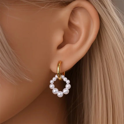 925 Sterling Silver Gold Pearl Hoop Earrings Pave Large Circular Shape Earring Gift for Women Jewelry Anniversary Wedding