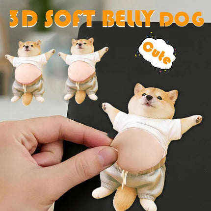 3D Shiba Inu Dog Belly Sticker, Cute Puppy in Orange Outfit with Soft Pink Background, Silicone Self-Adhesive Decal 1PCS