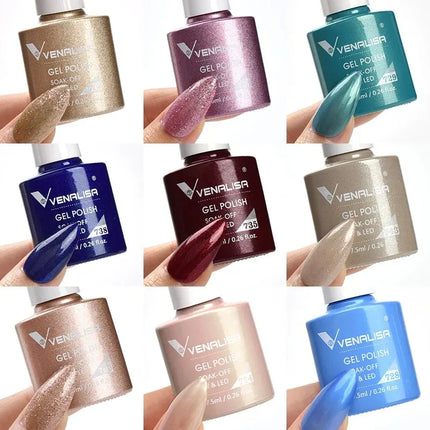 Venalisa 7.5ml Gel Nail Polish, White Cap, Glass Formula, No Wipe Top Coat, UV LED Soak-Off Glitter Color Nail Lacquer