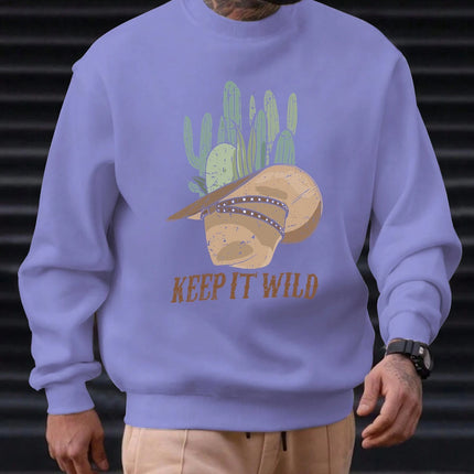 2025 New Sweatshirt For Men's KEEP IT WILD Pattern Printing Cotton Round Neck Fashion Casual High Quality Daily Top Clothing