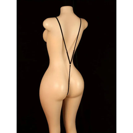 Adjustable Strappy Teddy Bodysuit for Women Black Lingerie with Red Accents Backless Design Semi-Sheer Sexy Adult Apparel