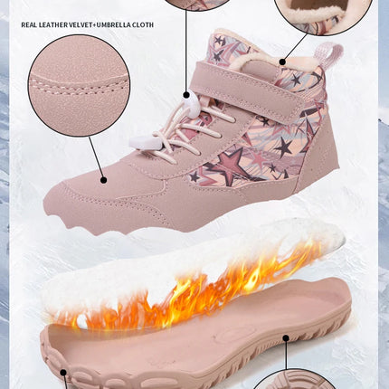 Waterproof Kids Barefoot Snow Boots 2025 New Wide Toe Winter Warm Fur Lined Shoes for Boys Girls Cold Weather Outdoor Sneakers