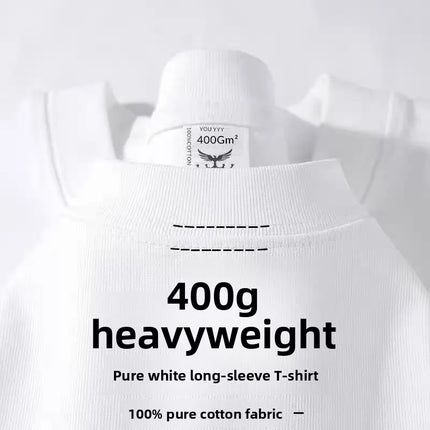 White Heavyweight 400g Pure Cotton Long Sve T-irt ex Loose Fit Basic Color Inner Wear Base Layer irt