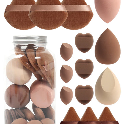 15Pcs Premium Powder Puffs with Storage Jar - Makeup Blending Sponges Set for Face Foundation & Loose Powder Kit