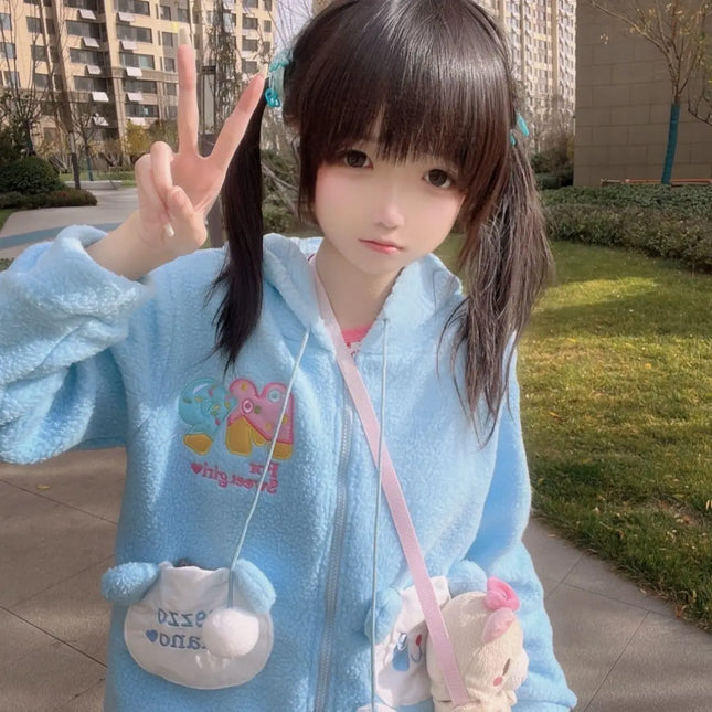 Japanese Cartoon Mp Sweet Embroidered Cute Daughter's Clothing Autumn New Soft Girl Long Sleeves Zip Up Hoodie Women Y2k Top