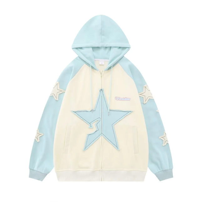 Women's Oversized Hoodie Cardigan Spring Autumn New Style Small Color Collision Star Print Comfortable Casual Korean Style