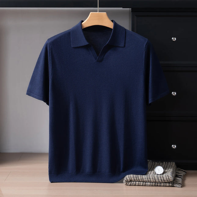 Summer Men's Ultra Fine Mulberry Silk Breathable Polo Neck Short Sleeve Solid Casual Knit Thin Business Polo Shirts for Men