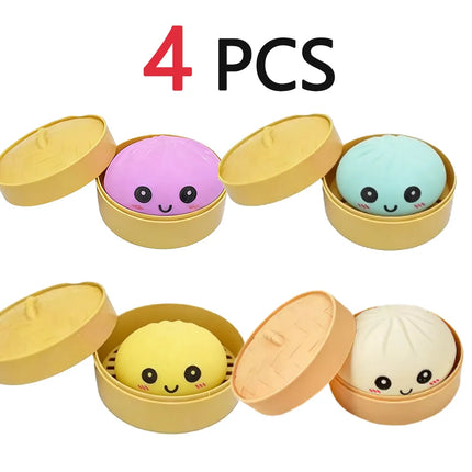 Squishes Stress Balls Fidget Sensory Toys Simulation Food Squishies Bun with Steamer Squeeze Dough Ball Gifts