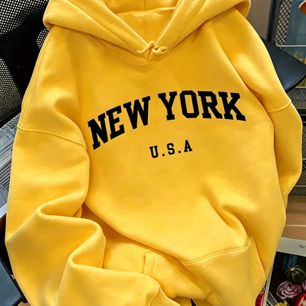 Men Women New York USA Graphic Hoodie  Loose Sweatshirt Vintage Streetwear Casual Soft Fleece Hooded Pullover Autumn Daily Wear