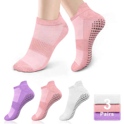 3 Pairs Yoga Socks Women Cotton Short Mesh Breathable Professional Non-slip Floor Pilates Dance Sports Gym Socks