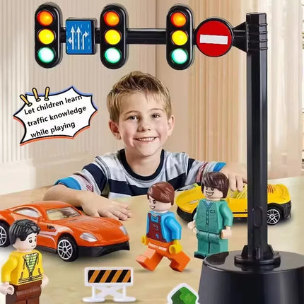 Safety Education Traffic Light Toy Traffic Signs and Crosswalk Light Signal Toys Signpost Barrier Speed Limit Indicator Warning
