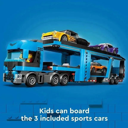 998PCS City Series Car Transporter Building Blocks, Double-Decker Truck Trailer with Sports Cars, MOC Vehicle Toy for Boys Kids,
