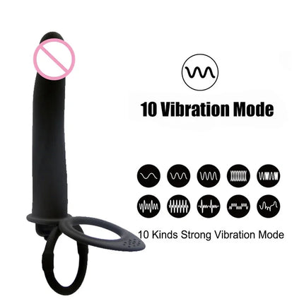 10 Speed Strapon Dildo Vibrator Double Penetration Anal Vaginal Prostate Massager Silicone Waterproof Rechargeable Adult Sex Toy