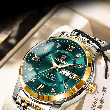 BINBOND Stainless Steel Quartz Wristwatch Top Brand Luxury Clock 3ATM Waterproof Business Men Watches Men Gifts Relojes