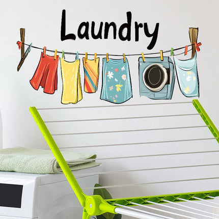 Laundry room wall stickers cartoon laundry logo vinyl stickers clothes drying wall quotation decals laundry washing decoration