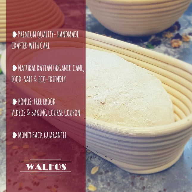 WALFOS Natural Rattan Fermentation Wicker Basket Dough Basket Baguette French Bread Basket Mass Fermentation Baskets Banneton