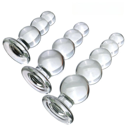 VaHppy Transparent Glass Anal Plug Dilation Training 3/4/5 Beads Diameter 3.5-4.5cm 10-18cm Masturbator for Women Girls Chassis