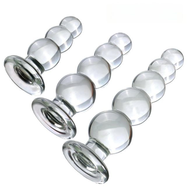 VaHppy Transparent Glass Anal Plug Dilation Training 3/4/5 Beads Diameter 3.5-4.5cm 10-18cm Masturbator for Women Girls Chassis