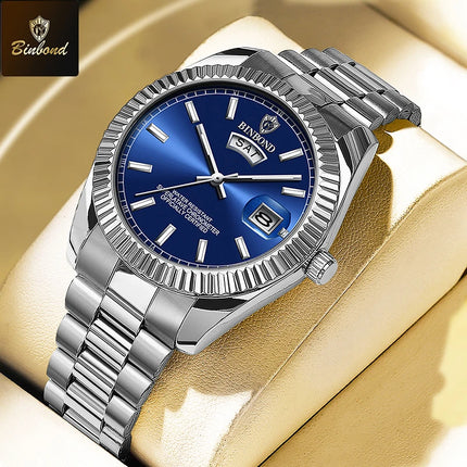 BINBOND Men's Quartz Watch Top Brand Sports Quartz Men's Watches Stainless Steel Waterproof Date Week Wristwatch Men Relogio