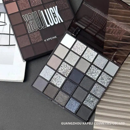 25 Colors Black Grey Smokey Eyeshadow Palette, Matte Black White Gray Silver Smoky Eye Shadow, Black Eyeshadow Makeup Goth Look