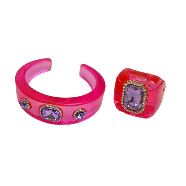 Luxury Jewelry Sets Resin Chunky Bangles Rings Exaggerated Designer Open Bracelet Women's Gift Set Party Accessories New