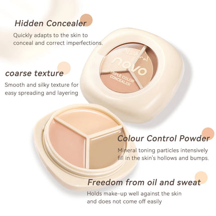 Three-color concealer palette, waterproof and long-lasting contouring effect, lightweight texture, can cover dark circles