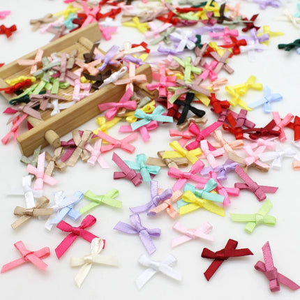 100pcs 1-2cm ( Very small ) Mini Polyester Satin Ribbon Bows Tie Scrapbooking Embellishment Hair Clips Pets Hair Bow Crafts