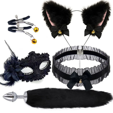 Cute Fox Tail Anal Plug Bow-Knot Soft Cat Ears Headbands Collar Erotic Cosplay SM Sex Toys for Female Male