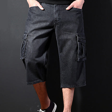 New Summer Men's Multi-pocket Jeans, Workwear-style Blue Denim Shorts, Asian Sizes 30–42.