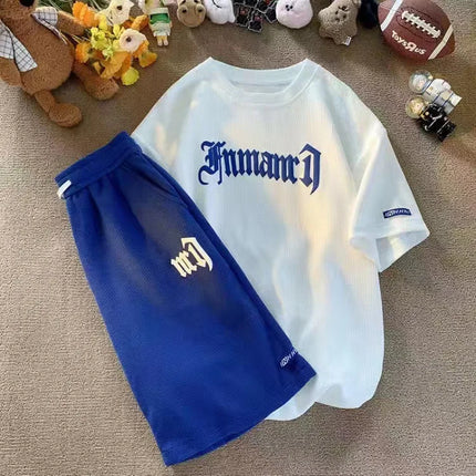 Cross-border Waffle Casual Summer Ice Silk Short-sleeved Sports Clothes Set Men's T-shirt Men's Clothing Set Matching