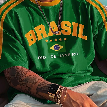 Summer Men's T-shirt with Brazilian print crewneck Casual and comfortable T-shirt as a gift Outdoor short-sleeved summer T-shirt