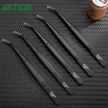 AKTION Professional Anti-Static Tweezers Precision Curved Tip German Steel Tools for Electronics Repair/Jewelry Making/Resin Art