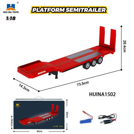 HUINA 1/18 19CH RC Truck 1501 770S Alloy Tractor 2.4G Remote Control Engineering Trailer Truck with Light and Sound Toys