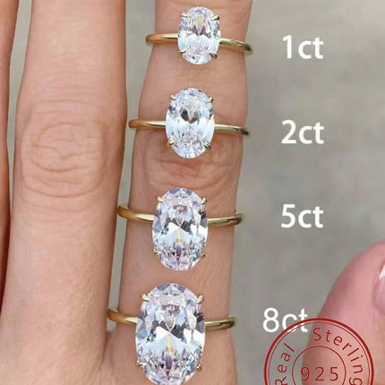 925 Sterling Silve Gorgeous Shiny 1-8CT Zircon Oval Stone Ring For Women Engagement Wedding Luxury High Quality Fine Jewelry