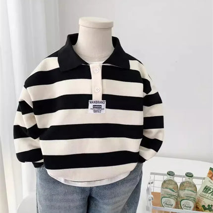 Boys Striped Sweatshirt New Spring Kids Long Sleeve Pullover Teen Cotton Lapel Polo Tops Autumn Children Clothes 2-12 Years