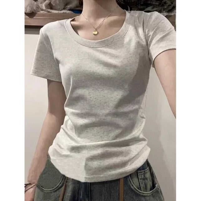 Slim Fit or All T-shirt Women's Base Layer Shirt Korean American Pure Desire Design Sensation Small Cro Spicy Girl Top