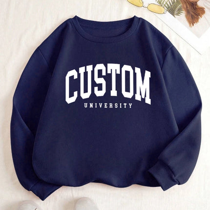 Custom University Letter Women Sweatshirt O-Neck Soft Pullover Hip Hop Fleece Streetwear Woman Loose Casual Y2K Sportswear